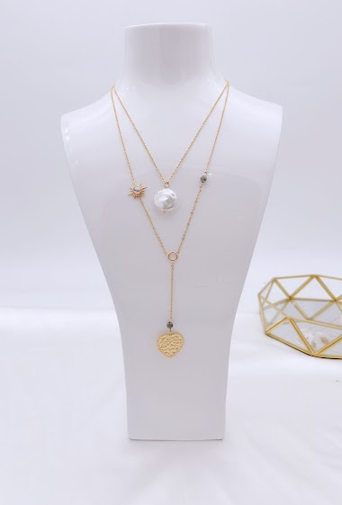 Grossiste Mochimo Suonana - collier double rangé pendentif coeur
