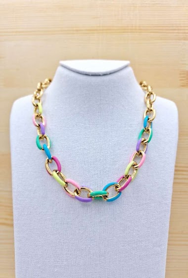Stainless steel chunky link necklace with colors