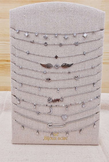 Großhändler Mochimo Suonana - Set mit 12 Halsketten aus Edelstahl