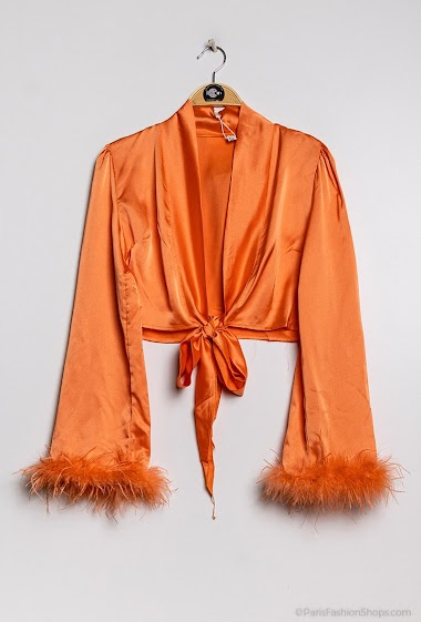 Großhändler Mochy - Satined knotted blouse with feathers