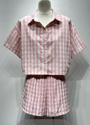 Wholesaler Mochy - plaid pattern shirt and shorts set