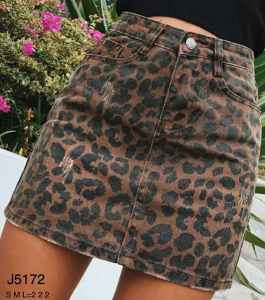 Grossiste Mochy - jupe jeans leoparde