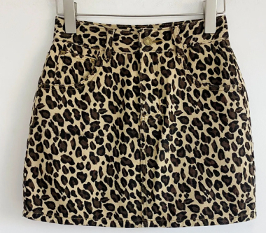 Grossiste Mochy - jupe jeans -short-motif leopard