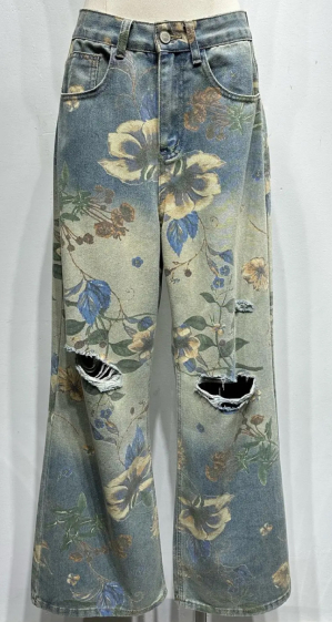 Wholesaler Mochy - Flower pattern jeans pants