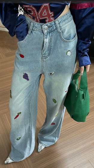 Wholesaler Mochy - rhinestone embroidered pants