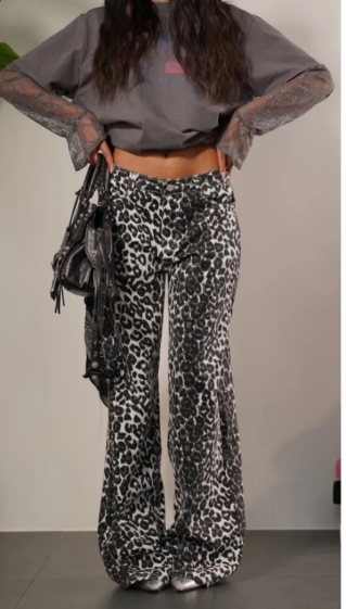Grossiste Mochy - Pantalon jeans leoparde