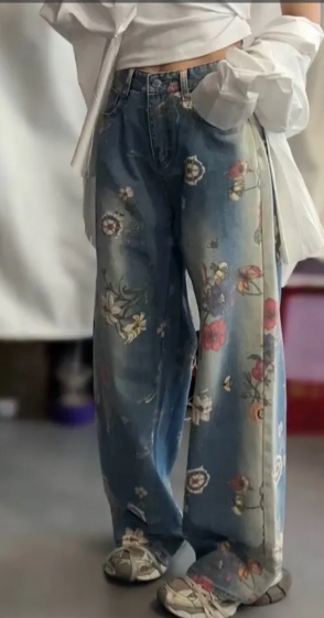 Wholesaler Mochy - Flower pattern jeans pants
