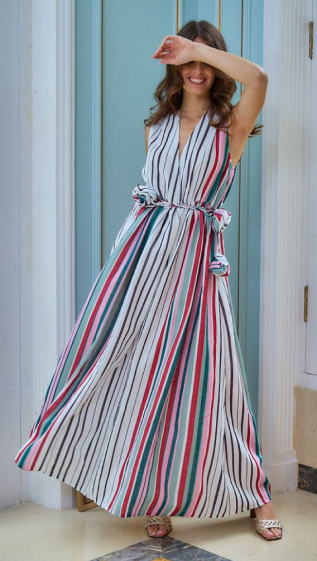 Wholesaler Mochy - long sleeveless striped dress