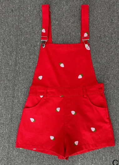 Wholesaler Mochy - strawberry embroidered short overalls