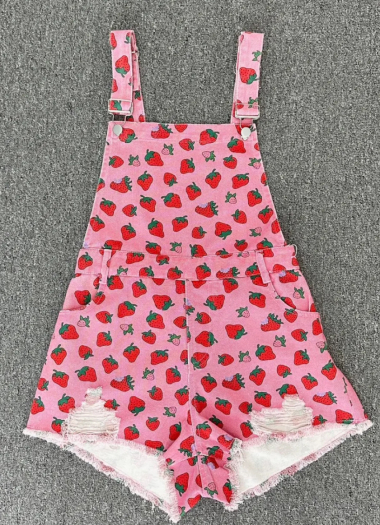 Wholesaler Mochy - Strawberry pattern short overalls