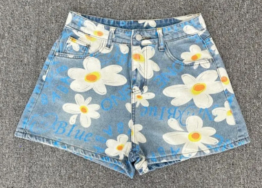 Grossiste Mochy - shorts  jeans motif  fleur