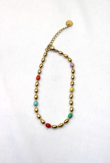 Grossiste MODELENE - Bracelet femme en acier titane - perle en forme de grain
