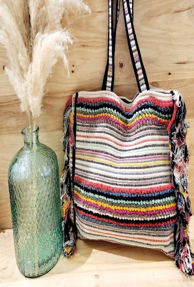 Wholesalers Mogano - Multicolored woven shopping bag with fringes