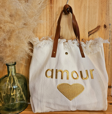 Wholesaler Mogano - CB88B love embroidered tote leather handle