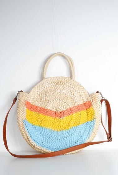 Großhändler Mogano - Round raffia bag, tricolor, worn in the hands and worn across the body