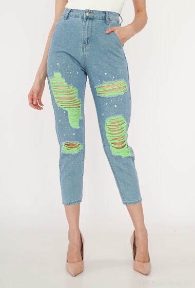 Mayorista Monday Premium - Mom jeans rotos con pedrería