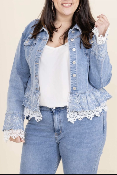 Wholesaler Monday Premium - Denim jacket with lace, embroidery and strass