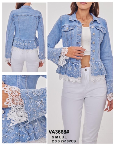 Wholesaler Monday Premium - Denim jacket with lace, embroidery and rhinestones