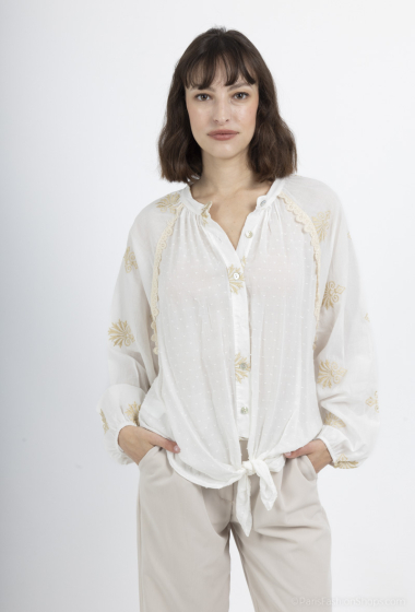Wholesaler Mooya - Dotted mandarin collar blouse