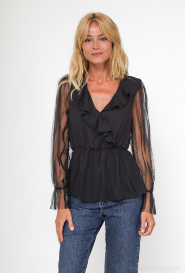 Wholesaler Mooya - Plain blouse with lace sleeves