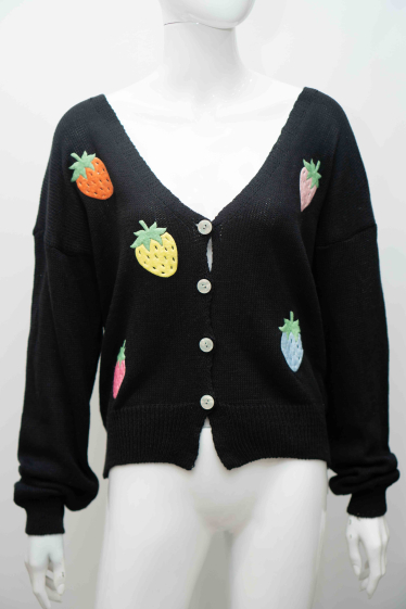 Wholesaler Mooya - Short buttoned cardigan with strawberry details