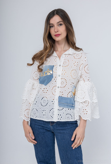 Wholesaler Mooya - English embroidery shirt with denim details