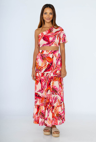Wholesaler Mooya - Asymmetrical top and long floral skirt set