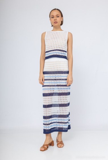 Wholesaler Mooya - Striped crochet top and long skirt set