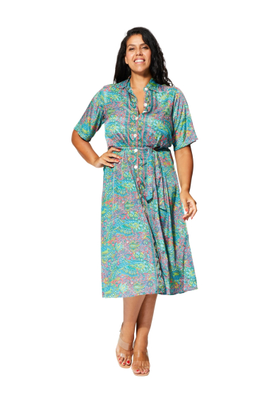 Grossiste MOOYA INDIA - Curvy robe chemise imprimé manches courtes