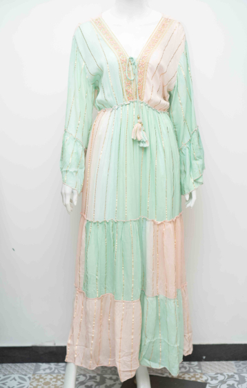Großhändler MOOYA INDIA - Langes Bohemian-Kleid mit langen Ärmeln