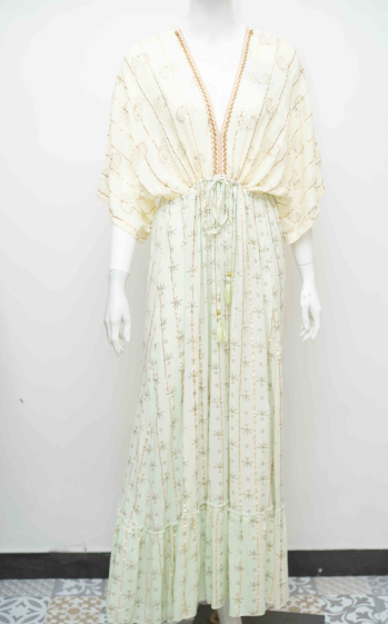 Großhändler MOOYA INDIA - Zweifarbiges Bohemian-Kleid mit goldenen Details