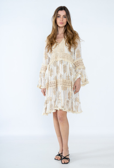 Wholesaler MOOYA INDIA - Short bohemian dress with lace and gold details