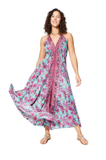 Großhändler MOOYA INDIA - Rückenfreies Kleid mit indischem Aufdruck