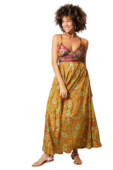 Großhändler MOOYA INDIA - Rückenfreies, bedrucktes Kleid mit Spitzenrücken