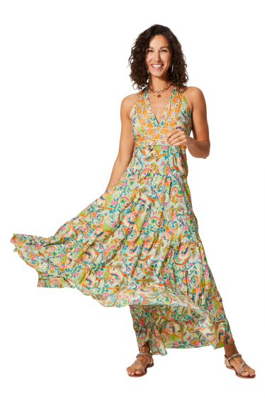 Großhändler MOOYA INDIA - Rückenfreies, bedrucktes Kleid mit gesmoktem Rücken