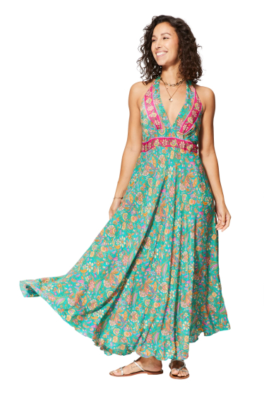 Großhändler MOOYA INDIA - Rückenfreies, bedrucktes Smockee-Kleid