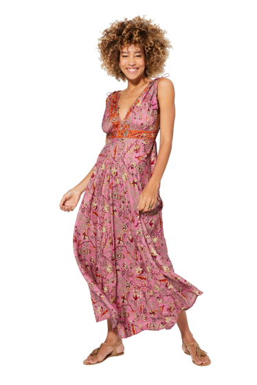 Wholesaler MOOYA INDIA - Long printed dress with pompom