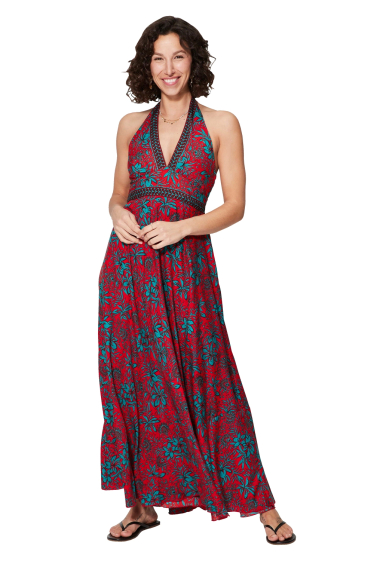 Großhändler MOOYA INDIA - Langes, bedrucktes, rückenfreies Kleid