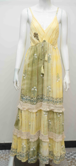 Großhändler MOOYA INDIA - Langes Trägerkleid mit goldenen Details