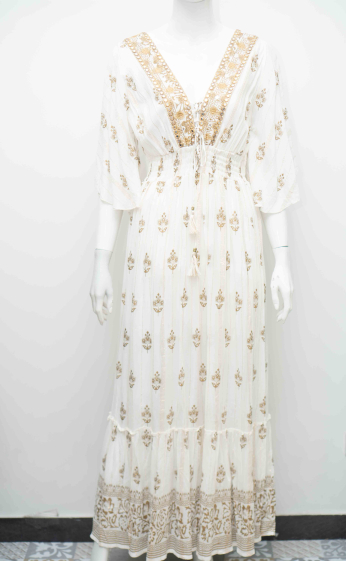Großhändler MOOYA INDIA - Böhmisches langes Kleid mit goldenen Details