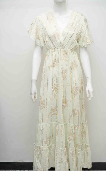 Großhändler MOOYA INDIA - Böhmisches langes Kleid mit kurzen Ärmeln und goldenen Details