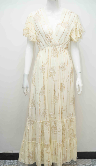 Wholesaler MOOYA INDIA - Bohemian long dress with short sleeves and gold detail