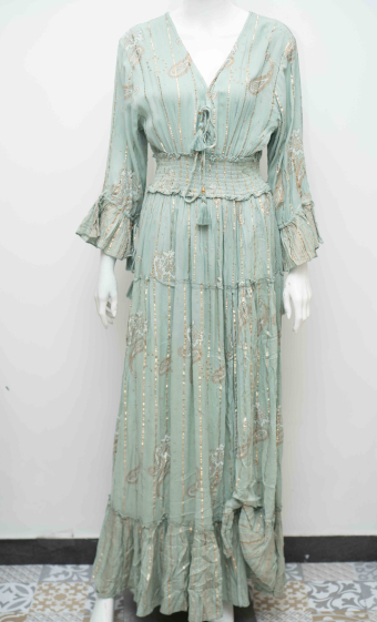 Großhändler MOOYA INDIA - Langes Bohemian-Kleid mit goldenen Details