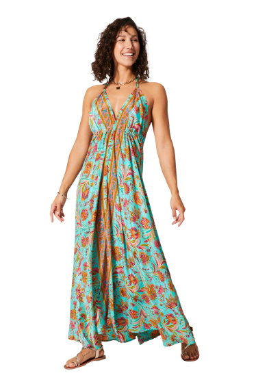 Großhändler MOOYA INDIA - Langes, bedrucktes, rückenfreies Kleid