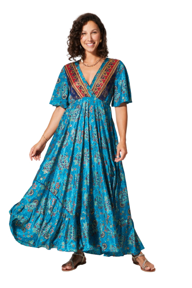 Großhändler MOOYA INDIA - Langes, ausgestelltes Kleid mit 3/4-Ärmeln