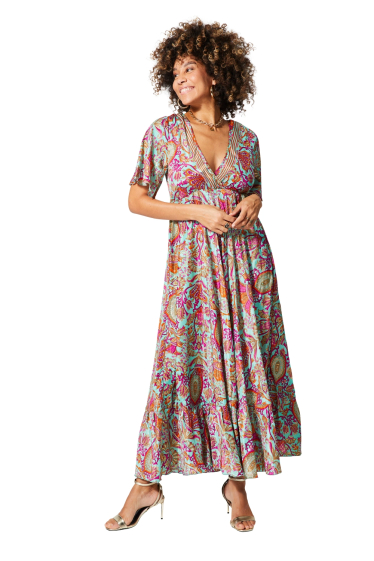 Wholesaler MOOYA INDIA - long flared dress with 3/4 sleeves