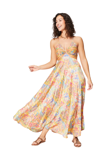 Grossiste MOOYA INDIA - robe longue imprimé à bretelles fines