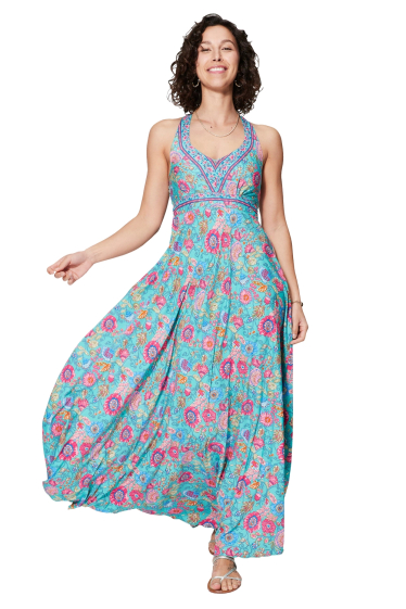 Großhändler MOOYA INDIA - Langes Kleid mit Racerback-Print