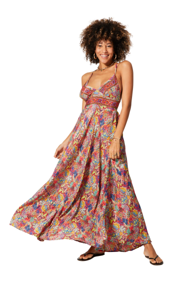 Großhändler MOOYA INDIA - Langes Kleid mit Spitzenprint auf der Rückseite