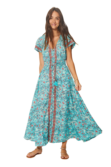 Großhändler MOOYA INDIA - Langes bedrucktes Kleid mit kurzen Ärmeln